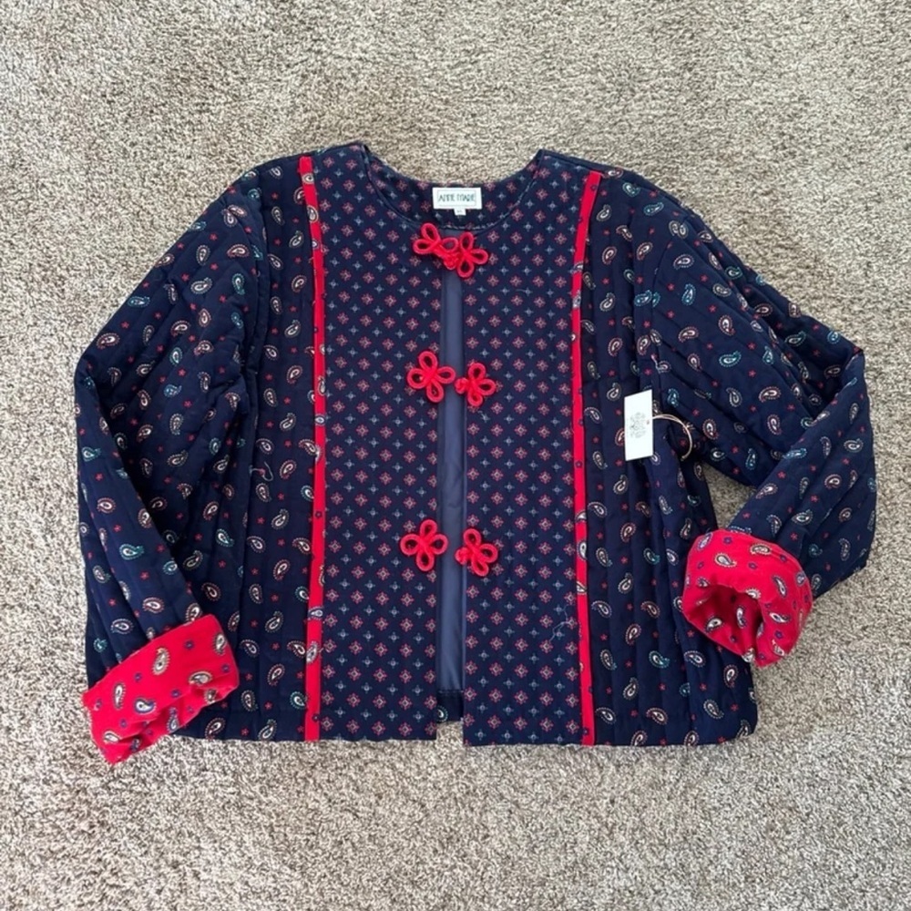 NWT Vintage Anne Marie Les Olivades Provence Quilted Blue Paisley Jacket Size XL - Picture 2 of 11